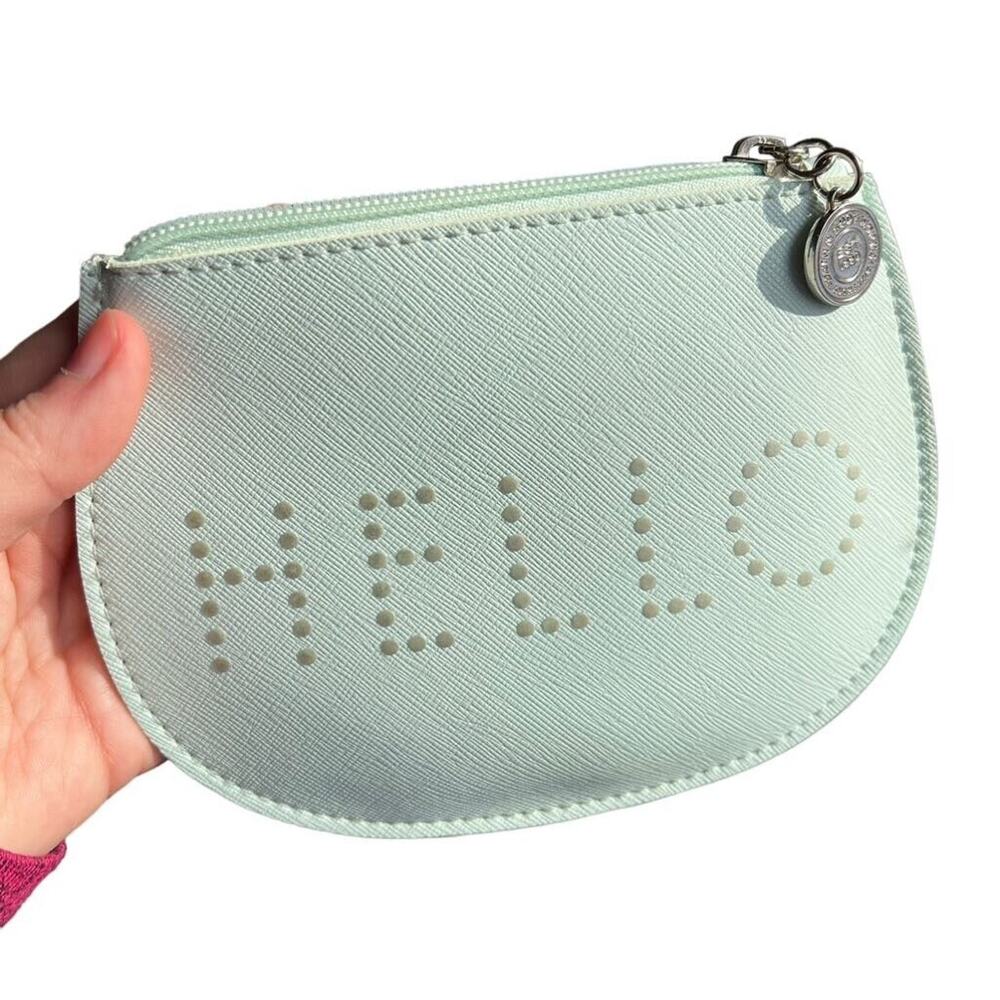 Bath and Body Works Zipper Pouch Coin Purse Soft Studded Hello Pastel Teal - Picture 4 of 7